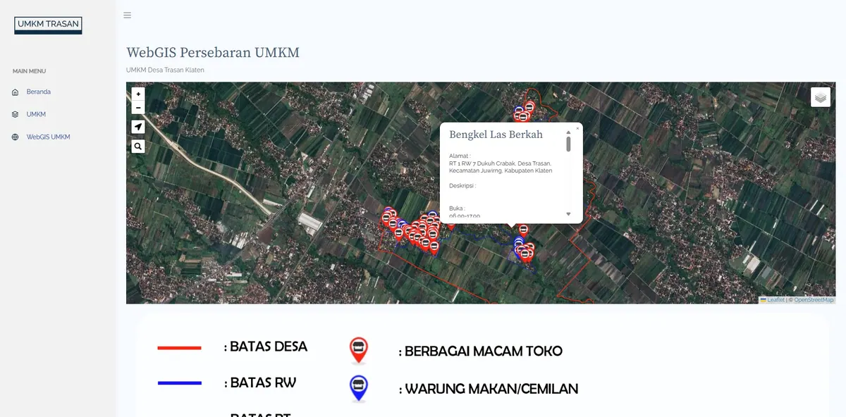Peta interaktif sebaran fasilitas umum dan potensi Desa Trasan.